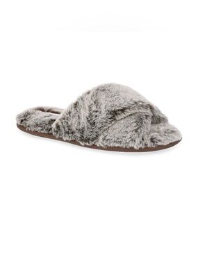 Joyspun Mink Gray Faux Fur X Band Slide On Woman’s Slippers